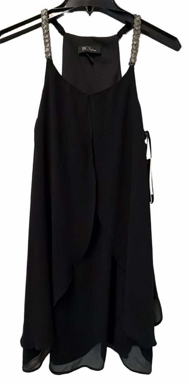 Bcx Dress Chiffon Beaded Strap Dress Size Small Black